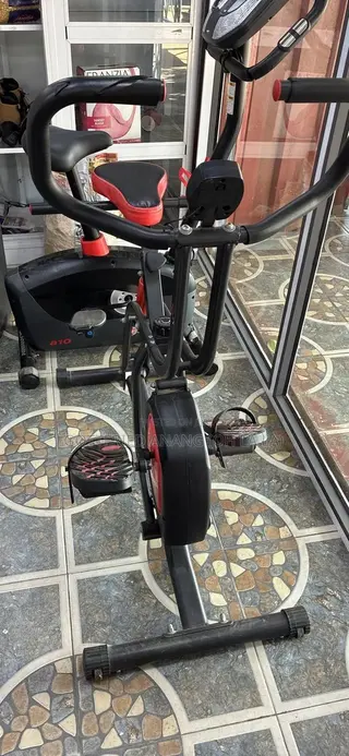 Black and Red Dual-Action Stationary Exercise Bike