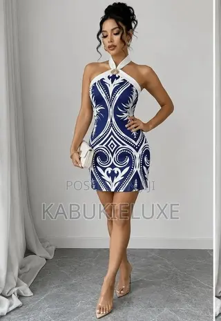 Blue White Halter Mini Dress