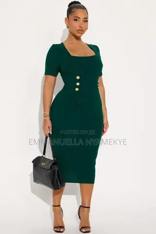 Short-Sleeved Pencil Midi Dress
