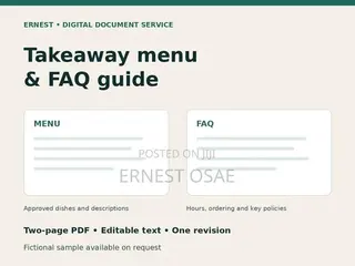 Digital Takeaway Menu and FAQ Guide