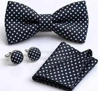 Classic Bow Tie With Cufflinks and Pocket Kerchief
