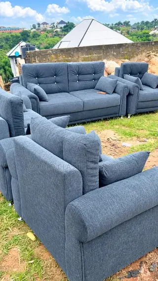 Modern 5-Seaters Fabric Sofa Set – Gray Upholstered Couch.