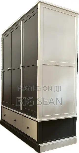 3 Door 3 Drawer Grey and White Wardrobe