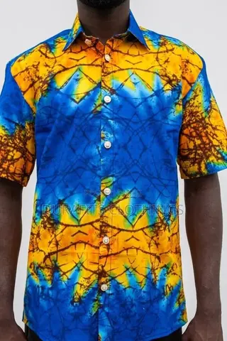 Men’s Cobalt & Yellow Abstract African Print Shirt