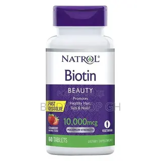 Natrol Biotin for Hair Beard Growth (10,000mcg) Strawberry