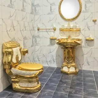 Royal Gold Toilet and Standing Wash Basin