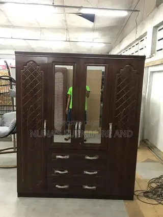 Modern Coffee Brown 4-Door Wardrobe With Mirrors & Drawers