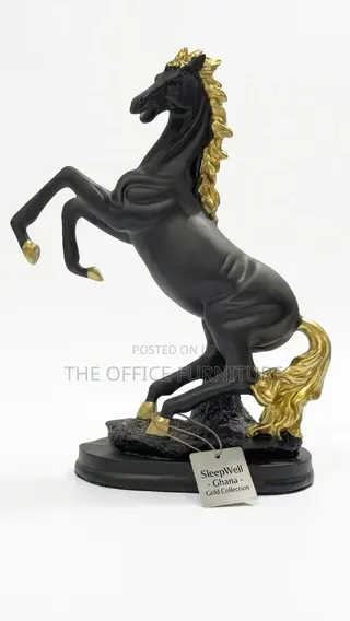 Black and Gold Rearing Horse Sculpture