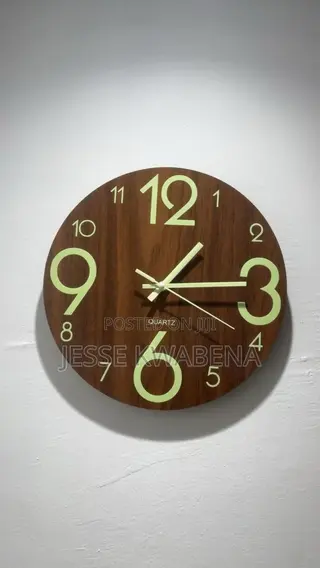 Wooden Clock With Glow in the Dark Green Light