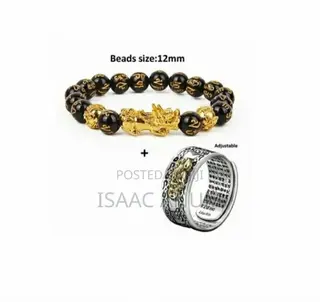 Feng Shui Pixiu Black Obsidian Wealth Lucky Bracelet and Ring Set