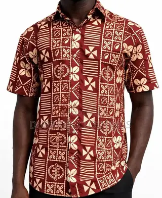 Handcrafted Short-Sleeve Shirt With Geometric Adinkra Symbols
