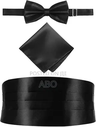 Bow Tie With 2 Pocket Square and Cummerbund Set