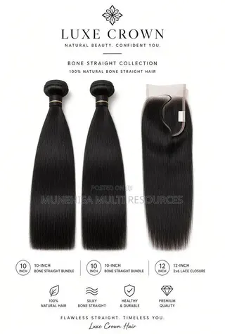 Natural Black Bone Straight – 10” 2 Bundles + 12” 2×6 Closure