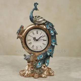 Poised Peacock Accented Table Clock