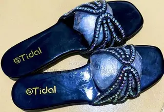 Quality Tidal Beaded Ladies Slippers - Black Blue - Size 37-41