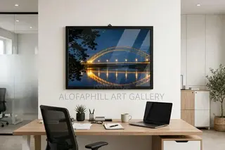 Adomi Bridge at Night - Golden Lights Volta River Luxury Wall Art