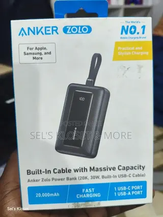 Anker Zolo Power Bank (20K, 30W, Built-in USB-C Cable)