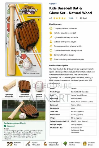 Kids Baseball Bat Glove Set