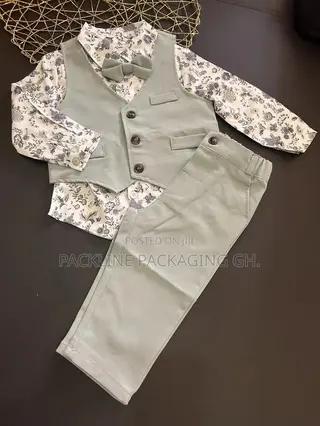 New 4-Piece Kids Suit Boys Clothes – Floral Shirt, Vest Trousers