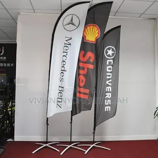 Teardrop and Feather Flag Stand With Branding