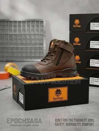 Safety Boots (Epochsaga) Brown Leather Industrial Boots.