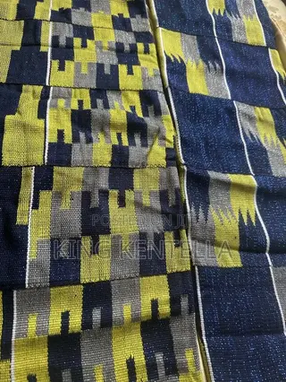 Rayon Kente . Affordable Luxury in Blueback , Yellow and Grey. 4 Yards