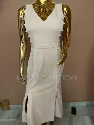 Ivory Side-Button Midi Dress by Calvin Klien
