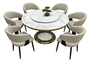 Luxury 6 Seater Round White Marble Dining Table
