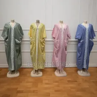 Ladies Bubu-Elegant Striped Cotton Kaftan Maxi Dress