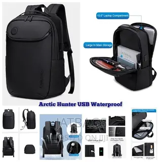 Black Waterproof Usb Laptop Backpack (Free Delivery)