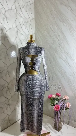 Snakeskin-Print Cut-Out Maxi Dress