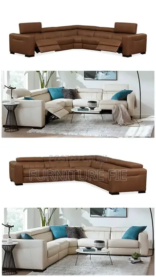 Rinan 5pc Leather Sectional With Recliners(Cream/Brown)Macys