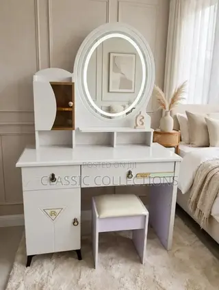 White Dressing Table With Led Mirror and Stool