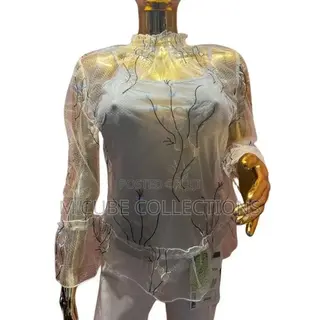 Sheer Embroidered Organza Blouse – White