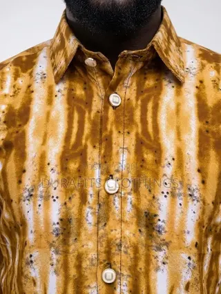 Men’s Ochre Tie-Dye African Print Short-Sleeve Shirt