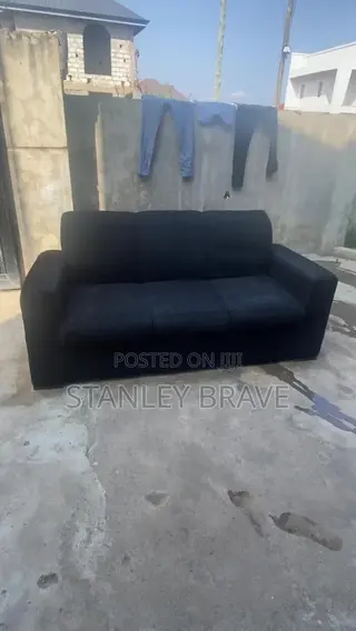 Neatly Used 3+2 Black Fabric Sofa Set