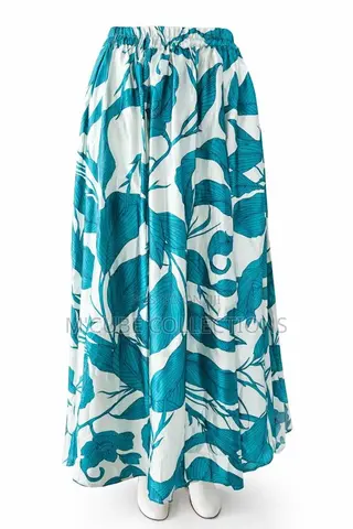 Emerald Leaf Print Maxi Skirt