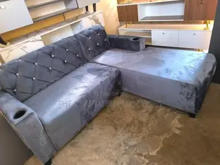 Velvet Gray Luxury L-Shape 3 in 1 Sofa.