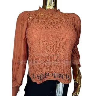 Terracotta Lace Long-Sleeve Blouse