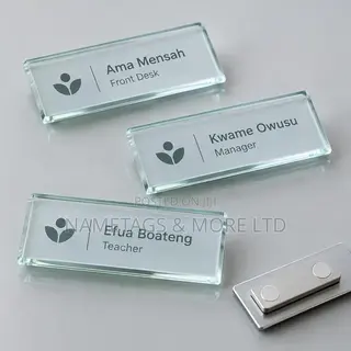 Custom Glass Name Tags – Branded for Staff, Schools & Events