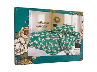 Teal Green Floral Bedsheet - Double Size - 3 PCS - Quality Cotton