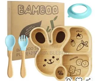 Animal Bamboo Plate and Cutlery Set With Suction