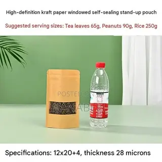 50pcs Kraft Paper Storage Bags With Matte Window – Stand Up Design