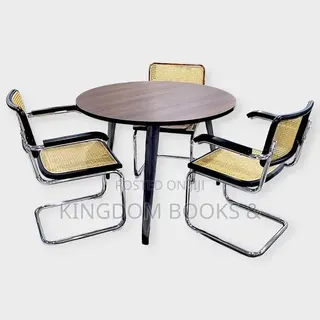Modern Round Conference Table With 4 Matching Cane Chrome Chairs Set