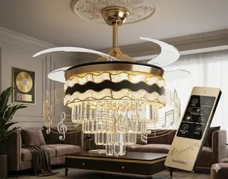 Luxury Crystal Ceiling Fanlight With Bluetooth + Remote - 85% Copper