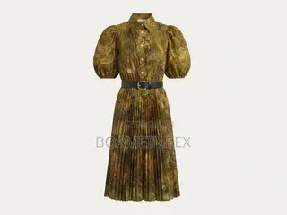 Women’s Vintage Leaf Print Pleated Midi Dress With Belt