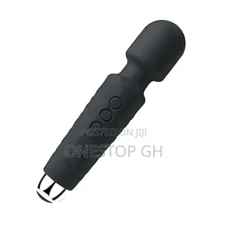 A Black Handheld Wand Vibrator With Textured Silicone Casing for Grip.