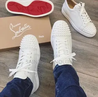 Christian Louboutin Louis Junior Spikes Flat Calf White Sneakers
