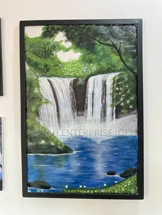 Breath Taking Water Falls With Forestation Painting.