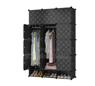 Black 12 Cubes Wardrobe + Shoe Rack